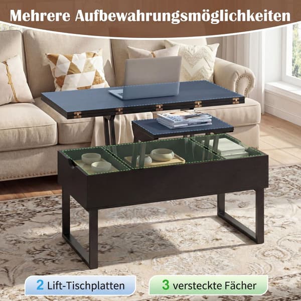 Lyftbart soffbord med dold förvaring, svart, 3-i-1-design