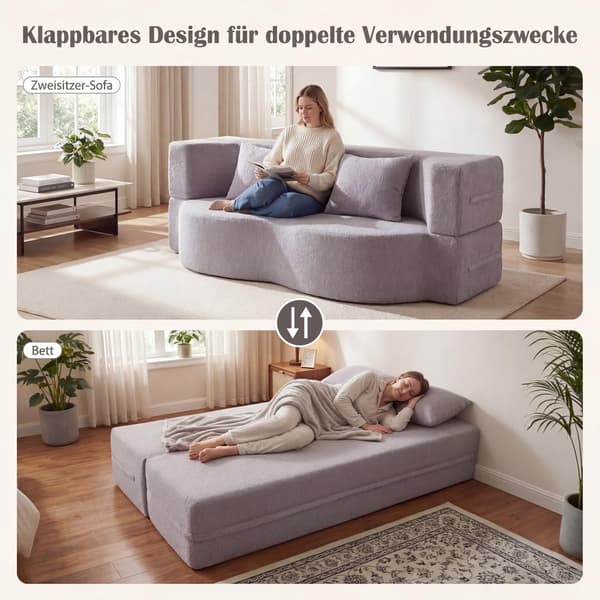 Sovesofa, teddyfleece, 192,5 cm, hvit
