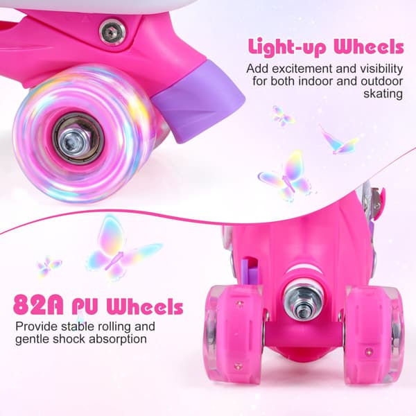 Justerbare børne-rulleskøjter, lysende hjul, lyserøde