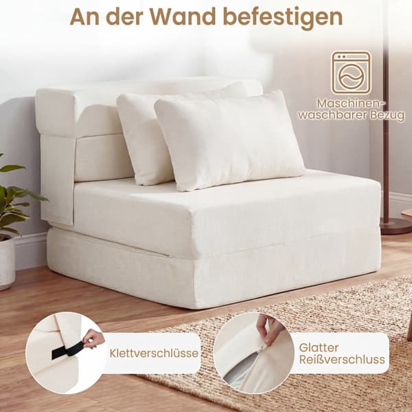 3-i-1 Chenille sovesofa med 2 puter, beige