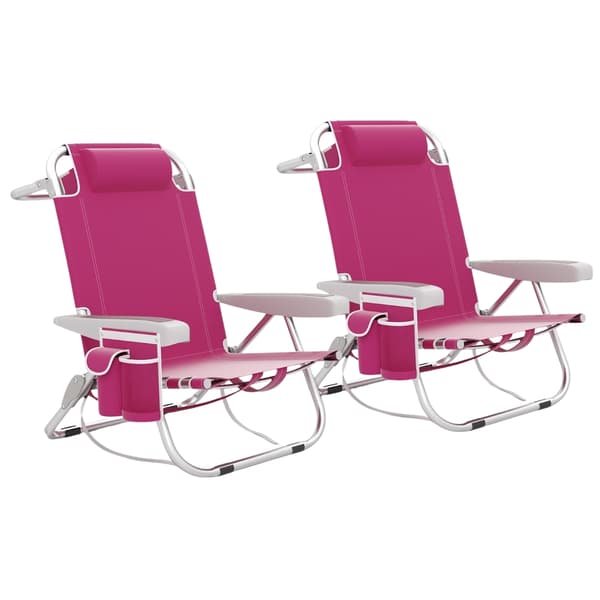 Hopfällbara strandstolar, justerbart ryggstöd, rosa