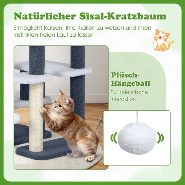Kattetårn med sisalstolpe og 4 platforme, grå