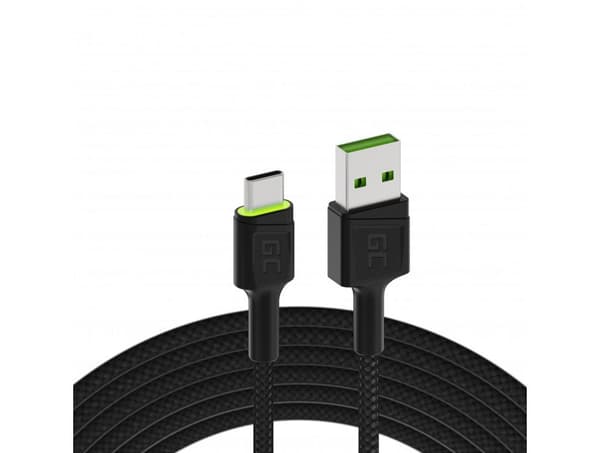 Green Cell USB-kabel, USB-A - USB-C, 1,2m, LED, QC 3.0