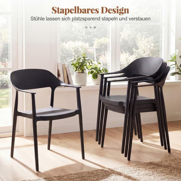 Stabelbare sorte spisebordsstole, sæt med 4, 150 kg kapacitet