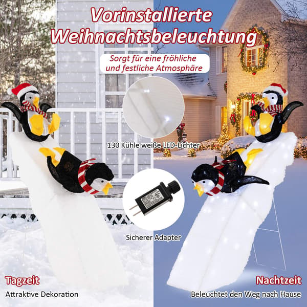 Julepingvin-sklidekorasjon, 130 LED, 120 cm