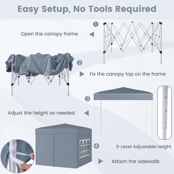 10x10 pop-up telt med 4 sidevegger, grått