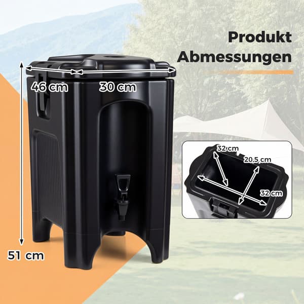16,5L isoleret drikkevaredispenser med tap, sort