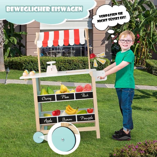 Træisvogn til børn med markedshylder