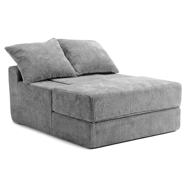 Sammenleggbar sovesofa, konvertibel lenestol, grå, 2 puter