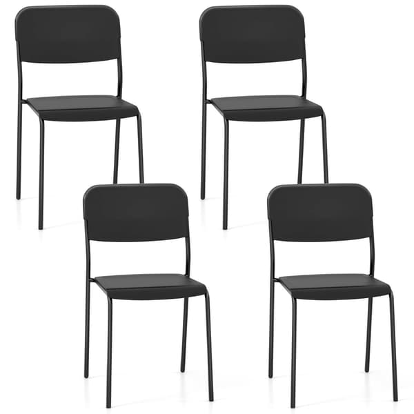 Sæt med 4 sorte stabelbare spisestole med metalben