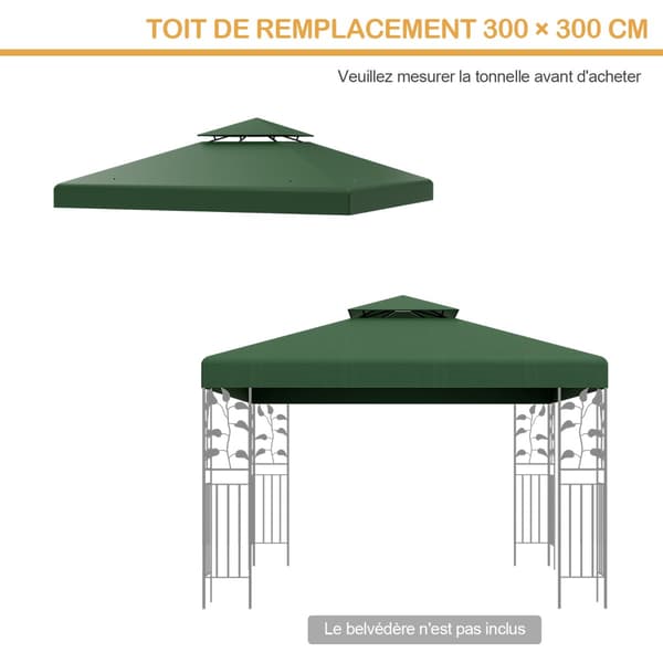 Udskiftningsbaldakin til pavillon 3 x 3 m, dobbeltlags, polyester