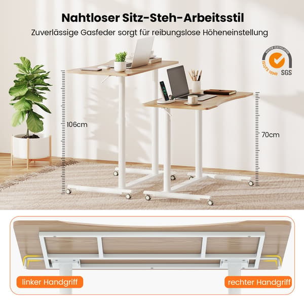 Justerbart sitte-stå-bord, C-form, 70-106 cm, mobilt