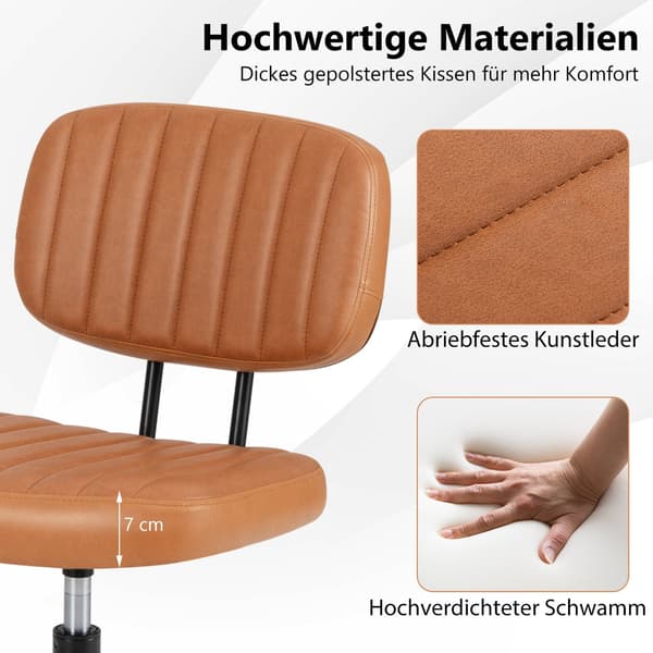 Ergonomisk kontorstol uden armlæn, brunt kunstlæder