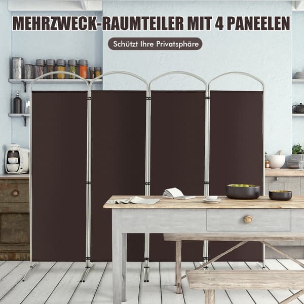 Sammenklappelig rumdeler, 4 paneler, 221x188 cm, brun