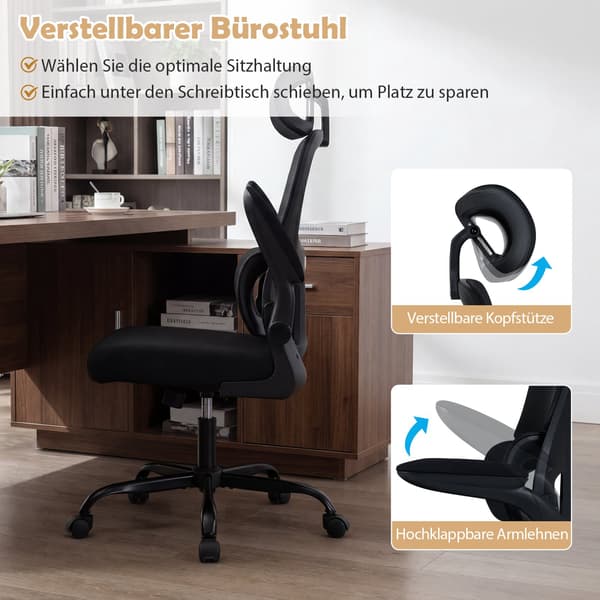 Ergonomisk kontorstol med lændestøtte, sort