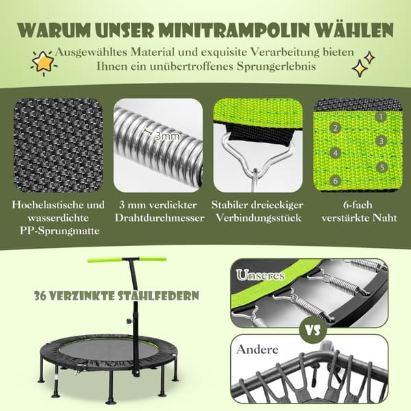 Mini-trampolin med justerbart handtag, hopfällbar, 110 cm