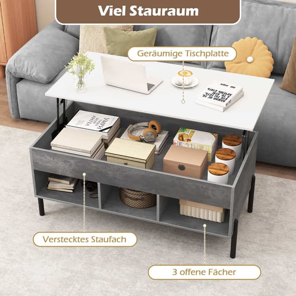 Justerbart soffbord med lyftbar topp, förvaring, grå