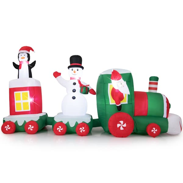 Uppblåsbart jultåg med jultomte, snögubbe och pingvin