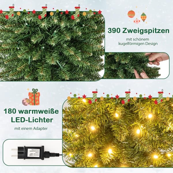 180 cm kunstig juletre med LED-lys