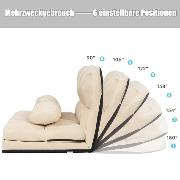 Konvertibel golvbäddsoffa med justerbart ryggstöd, beige