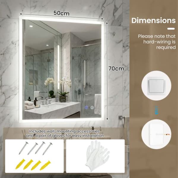LED-badrumsspegel 70x50cm, imfri, dimbar