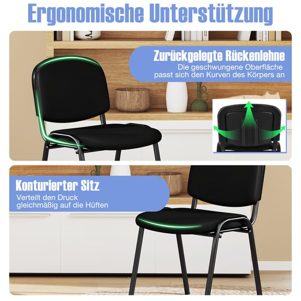 Sæt med 5 sorte stabelbare receptionsstole med ergonomisk støtte