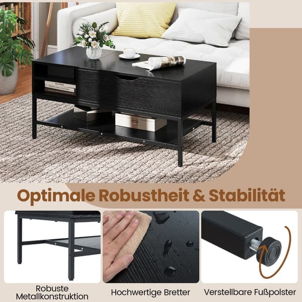Lyftbart soffbord med dold förvaring, svart trä