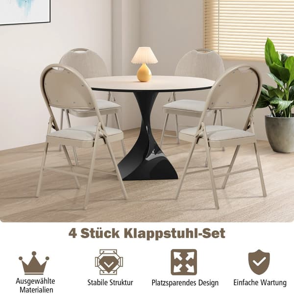 4 beige klappstoler, metallramme, polstret sete