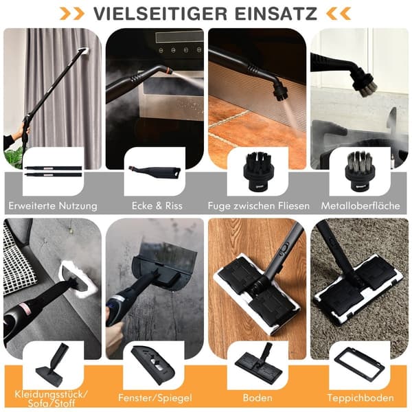 Damprenser 2000W med 18 tilbehør, 1,5L tank