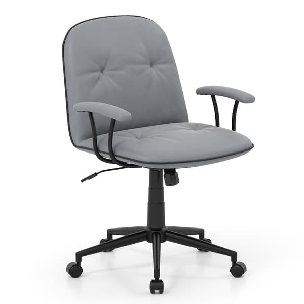 Ergonomisk kontorstol, kunstlæder, polstrede armlæn, grå