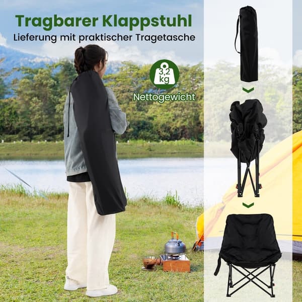 Hopfällbar campingstol, Justerbart ryggstöd, Sidoficka
