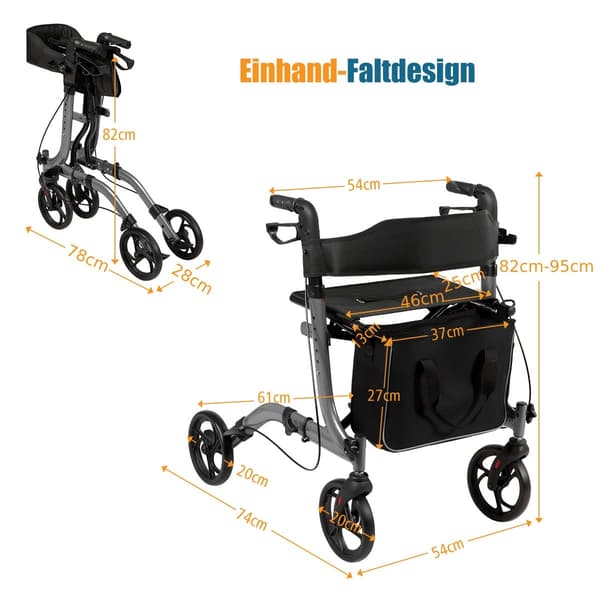 Letvægts, foldbar rollator med justerbar højde