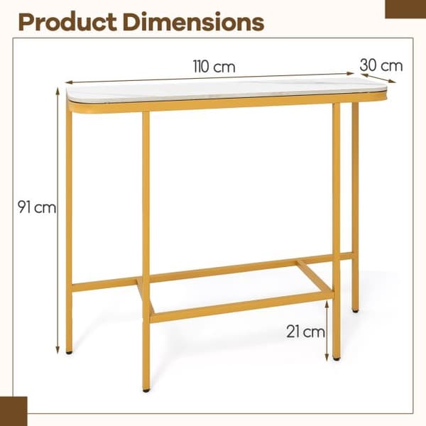 Sofakonsollbord, topp i imitert marmor, metallramme, 110 cm