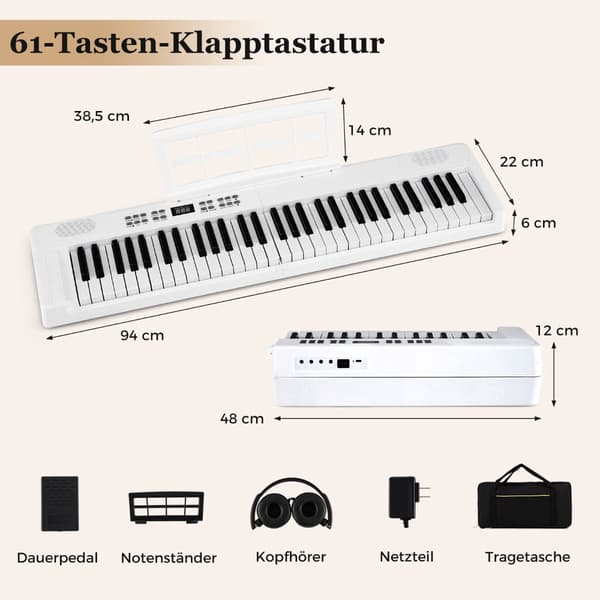 Hopfällbart elektroniskt keyboard med 61 tangenter, MIDI och split