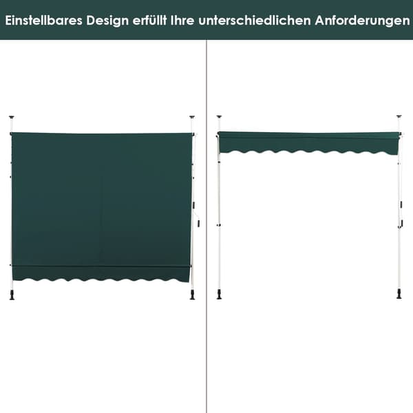 Udtrækkelig balkonmarkise, 250 cm, UV-resistent, grøn