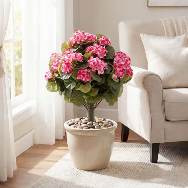 Kunstige geraniumplanter, 2-pak, lyserød, indendørs/udendørs