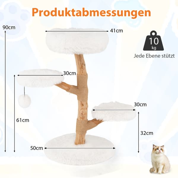 Kradsetræstårn, 90 cm, pæretræ, hvid, flere niveauer