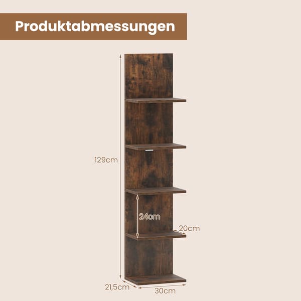 5-lags vægmonteret træhylde, rustik brun