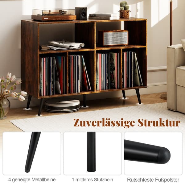 Platespillerstativ med vinyloppbevaring, rustikk brun