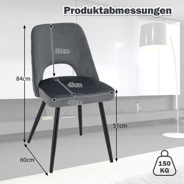 Set med 2 grå matstolar, stoppade, 150 kg kapacitet