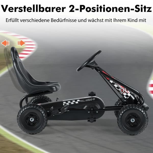 Pedal Gokart til børn, justerbart sæde, håndbremse, sort