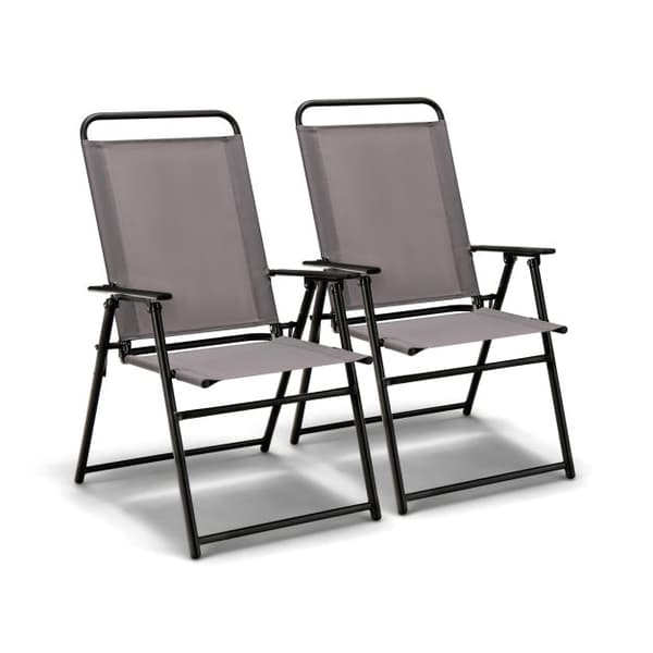2-pack hopfällbara slingfåtöljer för utomhusbruk, armstöd, grå