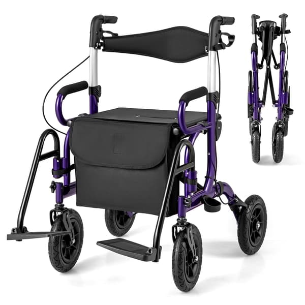 2-i-1 rollator og kørestol, foldbar, 23 cm lufthjul