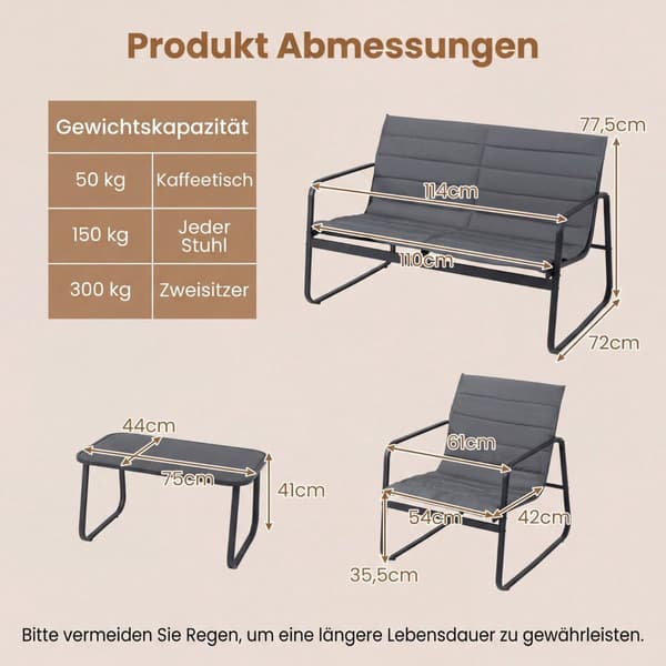 Havemøbelsæt med hynder – 4 dele