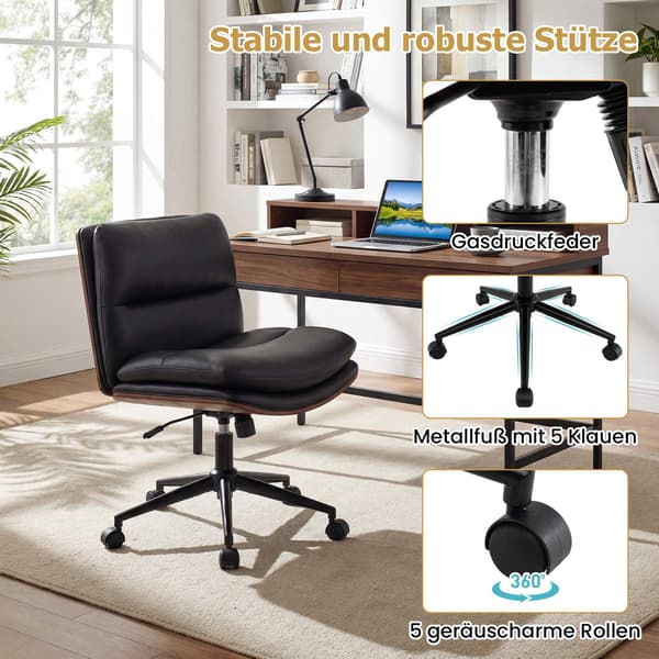 Ergonomisk sort kontorstol med hjul, uden armlæn