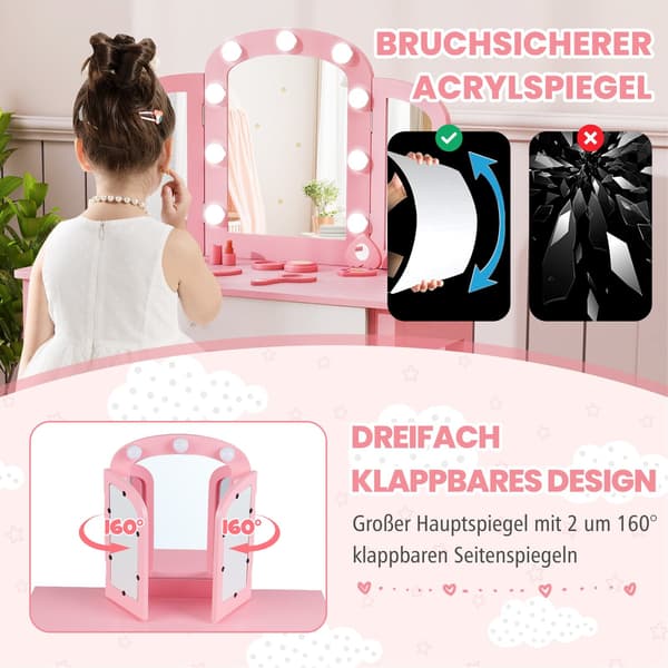 Barnmöbelset – 2-i-1-design, LED-lampor, vit