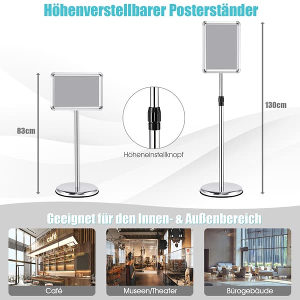 Justerbart A4-skiltstativsett, roterende display, sølv