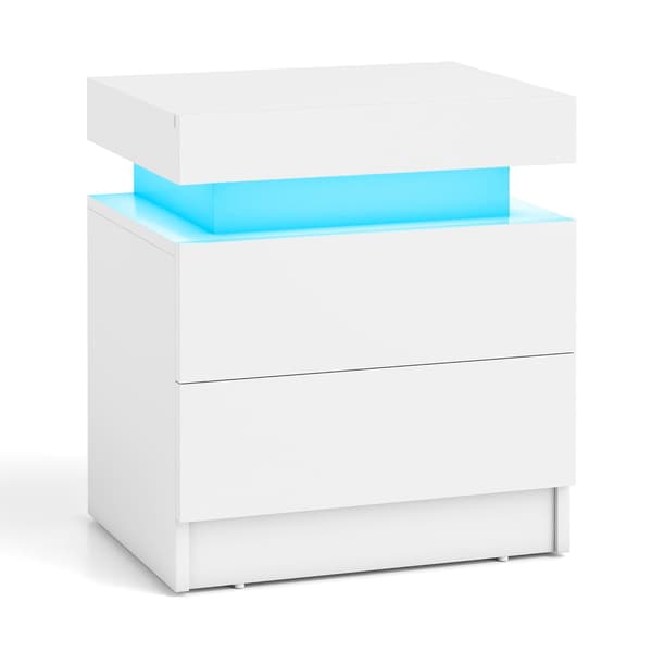 LED nattbord med 2 skuffer, hvit MDF, moderne design