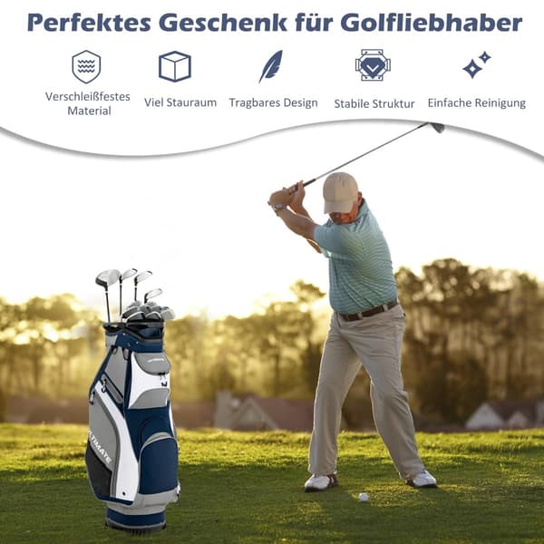 Golftaske med 14 fuldlængde rumdelere, marineblå/grå