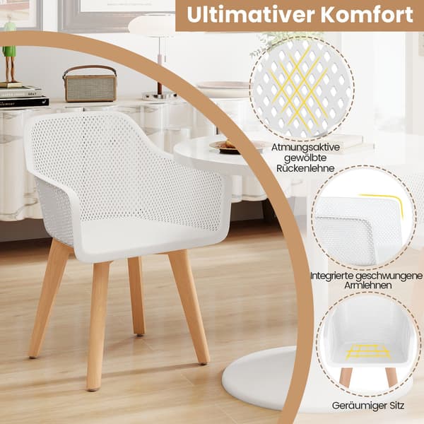 Matstolar Set om 2, Vit, Träben, Ergonomisk Rygg